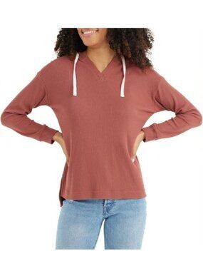 Free Fly Women's Bamboo Waffle Hoodie Size L Henley Hooded Hiking Outdoors